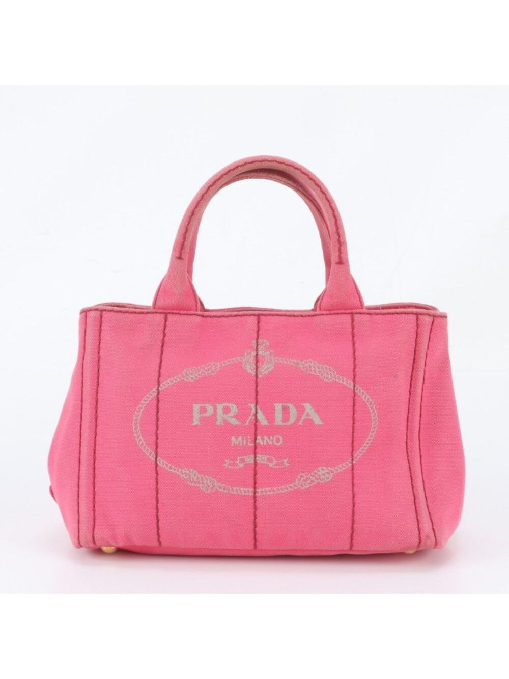 Prada Canapa Handbag Tote Pink Triangle Logo